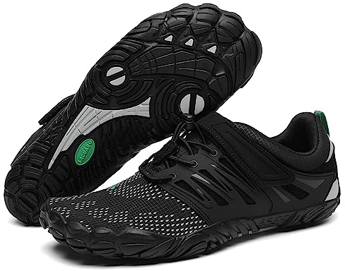 SAGUARO Barfußschuhe Herren Barfussschuhe Damen Barfuss Schuhe Zehenschuhe Outdoor Fitnessschuhe rutschfest Traillaufschuhe Barefoot Shoes mit Zero-Drop Solhe Reiches Schwarz, Gr.44 EU