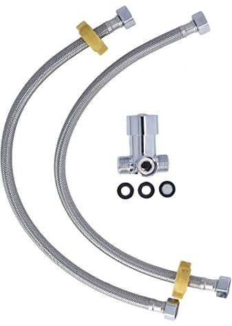 G1/2-Gewinde-Warm-Kaltwasser-Mischtemperatur-Regelventil Edelstahl-Thermostat-Mischventil mit zwei Schläuchen Pedal-Hahn-Thermostatventil für Pedal-Steuerhahn