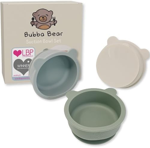 Bubba Bear Ensemble de 3 Bols pour Bébés avec Ventouse | Bol Alimentaire en Silicone pour Bébés, Enfants en Bas Âge et Tout-Petits (Vert dinosaure)