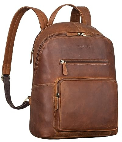 STILORD Caius Leder Rucksack für Damen und Herren mittelgroß mit Laptop-Fach 12,3 Zoll ideal als Studenten-Rucksack Cityrucksack Echtleder Reiserucksack Stadtrucksack Farbe:Cognac - braun