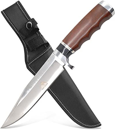 by GER-SABER Jagdmesser festehende Clip-Point-Klinge inkl. Gürtelholster 28,5cm Einhandmesser - Outdoor Messer für jedes Abenteuer, Survival Bowiemesser für Camping, Jagd, Wandern und mehr (SA66)