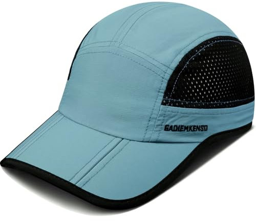 GADIEMKENSD Mens Folding Running Hat Long Brim Golf Hats Quick Dry Baseball Caps Unstructured Breathable Light UPF 50 Cooling Cap for Outdoor Sport Hiking Workout Gym Tennis Travel Sky Blue