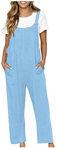 Tute Taglie Forti Per Le Donne Salopette Baggy Salopette Da Donna Casual Allentato Senza Maniche Con Bottoni Cinghie A Gamba Larga Tuta Primavera Casual Tute Per Le Donne 2023, Blu, XXL