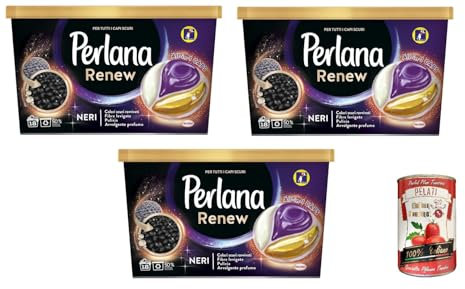 3x Perlana Renew Caps Black, Waschmaschinen-Waschmittelkapseln, neue 3in1-Formel, ideal für alle dunklen Kleidungsstücke, Packung mit 20 Wäschen+ Italian Gourmet pelati 400gr