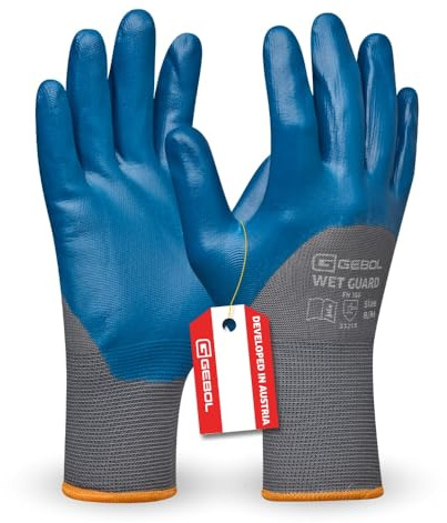 Gebol Wet Guard, 1 paio di guanti da lavoro in poliestere con rivestimento in nitrile, resistenti all'olio e all'acqua, per lavori di installazione e montaggio, presa antiscivolo, da uomo, taglia XXL