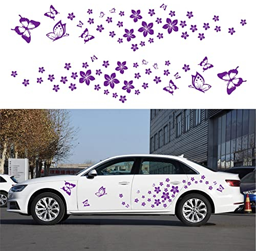 BLAJR Butterfly Floral Pattern Car Sticker DIY Mini Floral Vinyl Sticker For Hood Car Window Doors and Windows Laptop Decal accessories(purple)74PCS