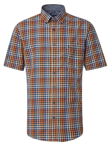 CASAMODA Casa Moda Herren Kurzarmhemd Karo Comfort Fit Tangerine Tango, Tangerine Tango, XL