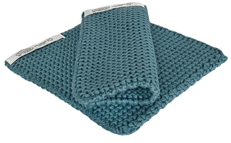 Dänische gestrickte Topflappen/heiße Pads aus dicker 100% zertifizierter Bio-Baumwolle, dänisches Design, hergestellt in Indien (Azurblau Bio)