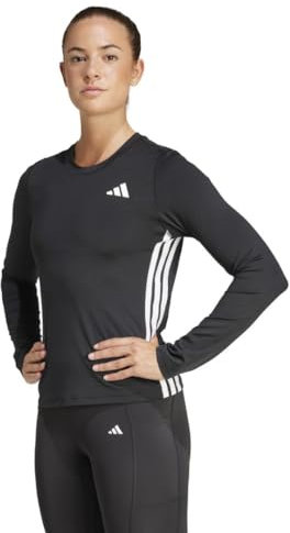 adidas Women's Train Essentials 3-Stripes Long Sleeve T-Shirt, Black/White, M