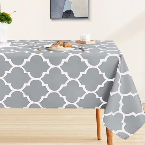 Outdoor Tischtuch Wetterfest Eckig, Tischdecke Abwaschbar 100x140cm, Polyester Gartentischdecke Grau für Party Küche Camping