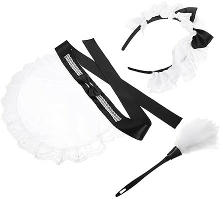 TINEASUR Maid Clothing Costume Accessories Lace Bow Apron Headband Duster Maid Cosplay Props for Birthday Party