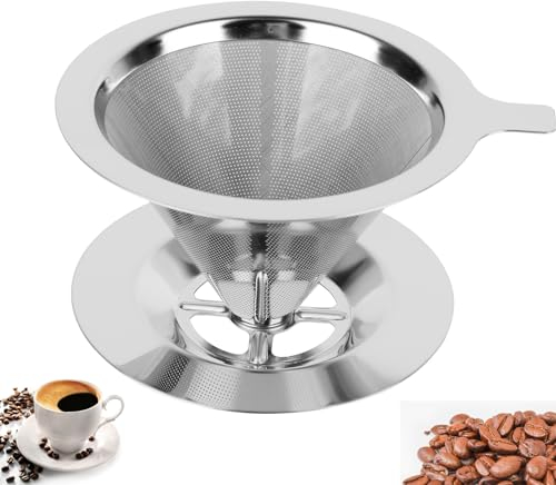 Filtro de Café Reutilizable de Acero Inoxidable - Soporte Permanente Para Preparación Manual, Doble Malla Por Goteo