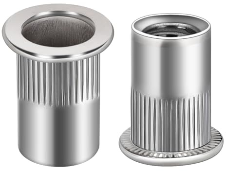 Tuercas de remache de brida M3, tuerca de remache de acero inoxidable 304, tuercas ciegas de inserción roscada de cabeza plana moleteada, plateadas, 100 unidades