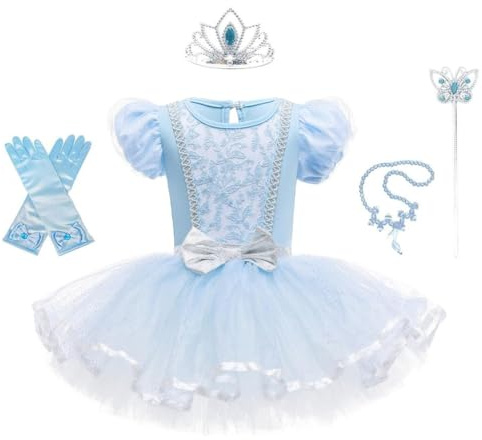Lito Angels Robe de Ballet Princesse Cendrillon Tutu pour Enfants Filles, Justaucorps de Costume Danse Ballerine avec Accessoires Taille 6-7 ans