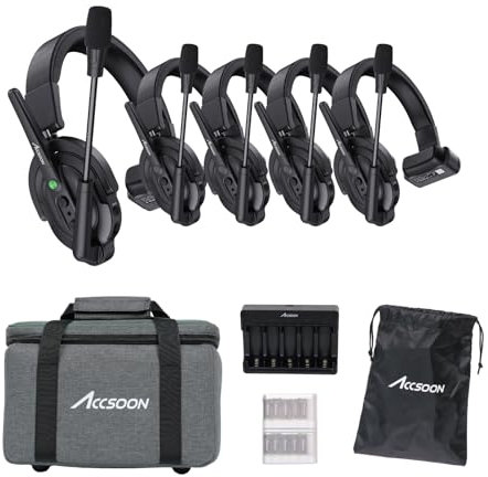 Accsoon Como Wireless Intercom System Dual-Mic ENC Noise Cancellation Full Duplex 1.9GHz 1312ft/400m Team Communication Single Ear Headset, 10+ Hour Battery Life Link up to 9 - (1 Host&4 Remote Set)