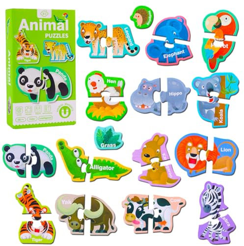 Fridge Magnets for Kids,Large Size Magnetic Animals,Puzzle Animal Magnets for Refrigerator, Educational Toys Fridge Magnets Toddler Learning Toys(Puzzle Animals A)