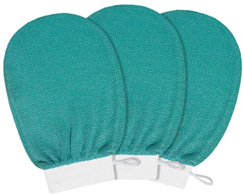 kurkip Peeling-Handschuh, 3 Stück, Körperpeeling, Bad, Spa, Duschhandschuhe, Körperbeinschrubber, weich, koreanisches Peeling, Waschhandschuhe für Damen und Herren, 3 Stück, Grün