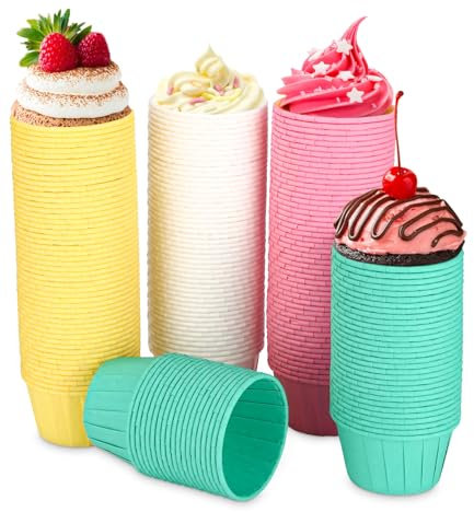 200 Stück Papier muffins papierförmchen,Muffins Backförmchen,Fettdicht Cupcake Formen,Einweg Backförmchen in Grün rosa Gelb und Weiß,für Backen,Dessert,Party,Geburtstag,Hochzeit