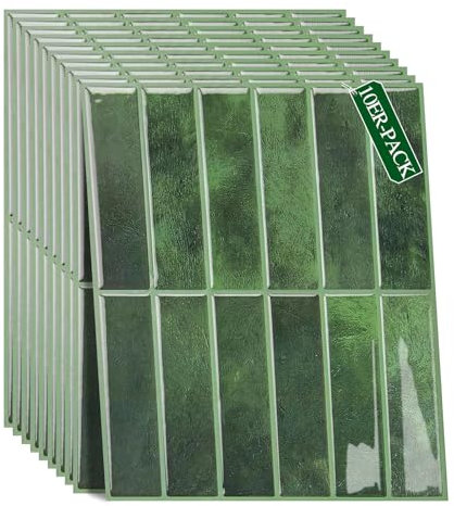 10 Piastrelle Backsplash Autoadesivo 3D, Paraschizzi Cucina Adesivo Verde, Mattonelle Adesive, Rivestimento Parete Adesivo, piastrelle bagno per Bagno, Cucina (C)