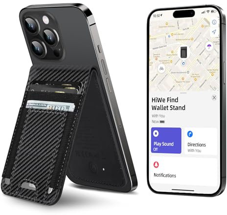 HiWe for MagSafe Wallet with Find My, Strongest Magnetic Wallet for iPhone 16/15/14/13/12 Series, 9 Cards Holder, Magnetic Phone Wallet, Leather RFID for iPhone Wallet, 4 Slot, Carbon Fiber Black
