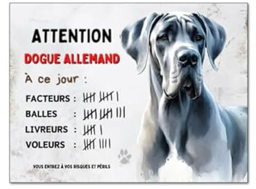 Plaque Dogue Allemand attention au chien à ce jour monte la garde panneau pancarte porte d'entrée déco maison en aluminium 15x20cm