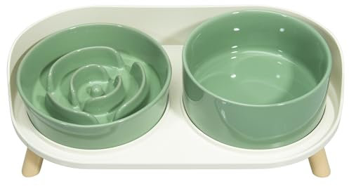 Comedero Perro Antivoracidad Comederos Perros - Set de Cuenco Perro Lento Comer Elevado para Comida y Agua - Cuencos Perros Ceramica con Base Antideslizante - Platos para Perros Pequeños y Medianos