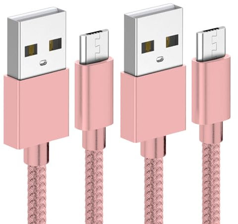 World biz Cable micro USB, 2 paquetes de cable de carga 3M Android 3.1A, cable de carga micro trenzado compatible con controlador PS4, Samsung Galaxy J7, S7, S6, Kindle Fire, tableta (oro rosa)