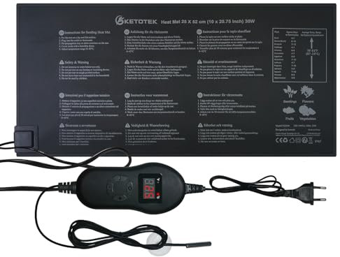 KETOTEK Manta Termica con Termostato para Plantas Semilleros 220V 30W, Alfombra Calefactora Plantas con Reguladora de Temperatura 0℃~42℃, Impermeable IP67