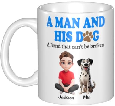 NOONATIVE A Man and His Dog A Bond That Can't Be Broken Mug,Personalized Coffee Mug with Man and Dog Cartoon Design,Birthday Fathers Day Gift for Dog Dad,Dog Owner,Dog Lover