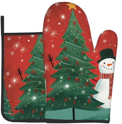 Ofenhandschuhe mit Weihnachtsmotiven, Topflappen, Küche, Kochen, Backen, Grillen, Küchendekoration, Zubehör