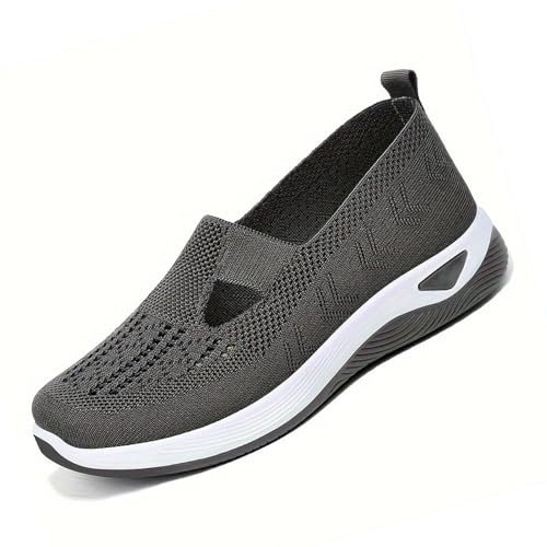 GYCF Mujer Zapatos sin Cordones,Mujer Ortopédicos Deportivos,Zapatillas de Verano de Gimnasia Paseo Slip On Transpirables Cómodas Malla Ligeras Plataforma Zapatos,Dark Grey,41EU