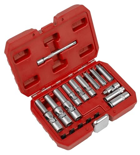 Sealey 18pc 1/4 Sq & 3/8 Sq Drive Glow Plug Socket Set, Pressure Sensor Glow-Plug - SX4031