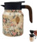 Vintage Floral Pattern Tea Thermos Built in Infuser, 1000ML Insulated Teapot with Lid and Wooden Handle, Stainless Steel Detachable Thermal Teapot for Hot Drinks