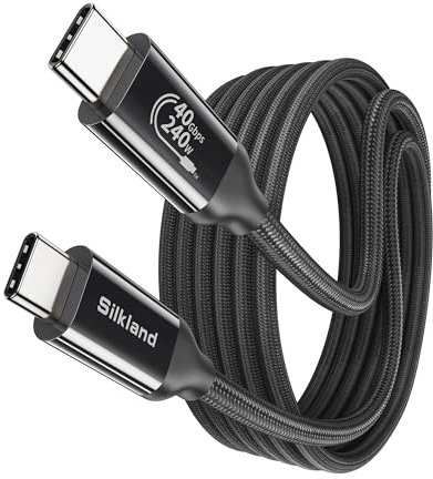 Silkland USB 4 Cable for Thunderbolt 4 3M, 40Gbps Data Sync, 8K/5K@60Hz, 240W Fast Charging, USB C Thunderbolt Cable, Compatible for MacBook, iPhone 16, iPad, SSD, Docking, eGPU, Black