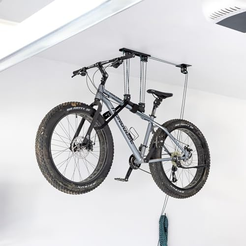 StoreYourBoard Bike Hoist, No-Slip Bicycle Ceiling Storage, Heavy-Duty Garage Pulley Lift System, Road, MTB, Fat Tire, Ebike Hanger