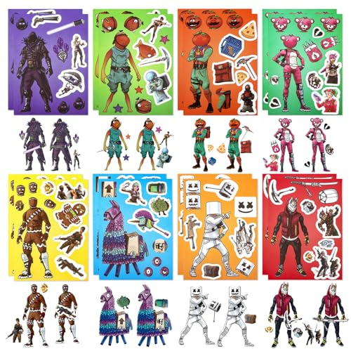 Game Stickers for Boys Girls- 16 Sheet Art Craft Make a Face DIY Stickers for Kids Make Your Own Personalized Sticker Gaming for Birthday Party Supplies Favors Bag Gift Pinata Fillers Lucky Dip Prizes