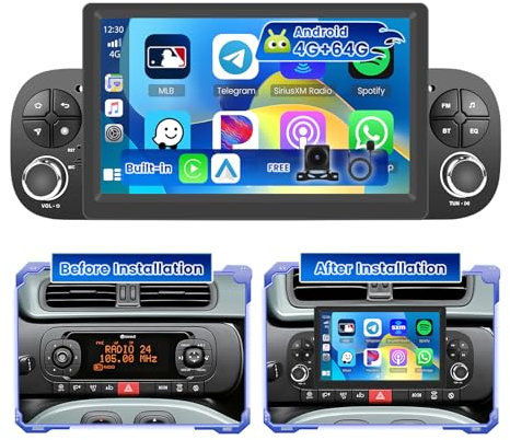 Hikity 4G+64G Autoradio Android 15 pour Fiat Panda 2003-2012 avec écran Tactile de 7 Pouces, Radio avec Carplay Android Auto sans Fil Radio FM/RDS BT GPS WiFi SWC Mirror Link+ Caméra de Recul + MIC
