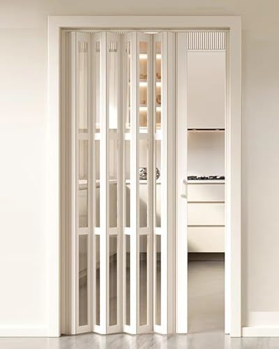 Puerta de acordeón de grano de madera – Multifuncional Concertina para baño y armario, puerta corredera estilo granero, panel plegable con asa (156 cm x 203 cm)