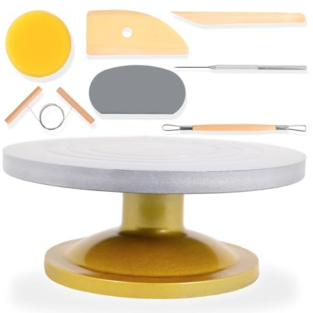 IRSTBL - Sculpting Wheel 12 – Heavy Duty Plastic Banding Wheel Turntable with Steel Bearings & Anti-Slip Base – Pottery, Ceramics, Model Making – Includes 8 Piece Clay Tool Set