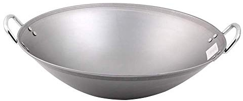 YHEIANJ Padella Wok in ghisa Fatta a Mano, pentola in Ferro con Rivestimento Antiaderente, pentola Wok Professionale Grande con Manico in Acciaio, 55 cm,60cm