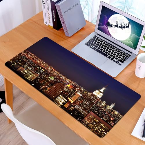 KDWJS Tappetino per mouse XXL Speed Gaming – 90x40 cm – XXL Mousepad – base antiscivolo – migliora la precisione e la velocità – New York, New York di notte Empire Building nel vi