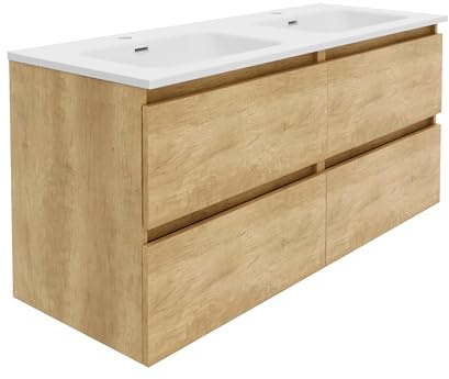Baikal Mueble de Baño Rubi. 140cm Nature. Incluye Lavabo. Entrega Montado. Suspendido 4 Cajones con Cierre Amortiguado.