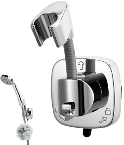 360° Drehbar Duschkopfhalterung mit Saugnapf, Verstellbarer Duschkopfhalterung Ohne Bohren, Handbrause Duschbrause Halterung, Sekundenschnelle Montage, 10 kg Tragfähigkeit(Silber)
