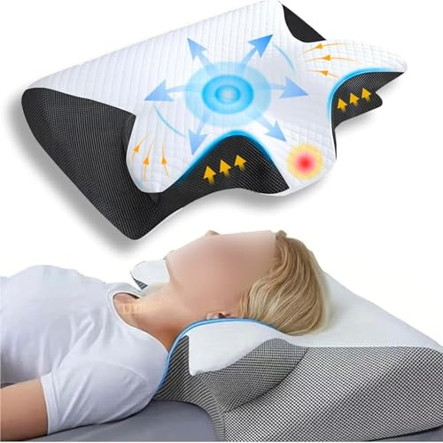 FAFAKO Orthopädisches Nackenkissen Ergonomisches Memory Foam - Für Seitenschläfer, Rücken & Bauchschläfer, Für Nacken - Linderung(Noir)