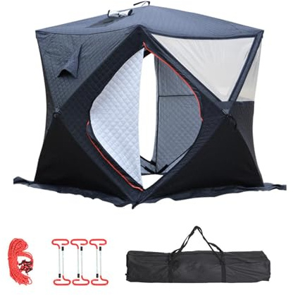 Eisfischerzelt, 3-4 Personen Outdoor-Saunazelt, Winddicht Und Warm, Aus Wasserdichtem Oxford-Gewebe, Inklusive Herausnehmbarer Bodenmatte, Bodenanker, Seilen Und Packsack. blacksauna