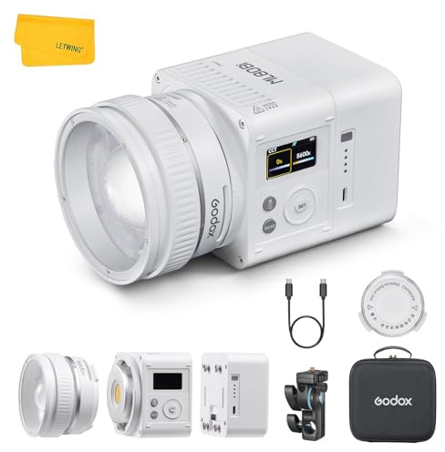 Godox ML80Bi Bi-Color LED Video Light, 2800K-6500K CRI TLCI 96 LED Continuous Light for Studio Outdoor Photography Lighting with Battery, Zoom Lens Reflector and Bracket Handle