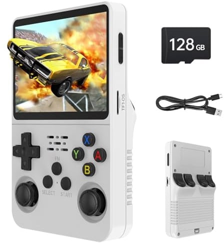 Febotak R36S Retro Handheld Game Console, 128GB Retro Gaming Console with 30+ Mainstream Emulators, 40,000+ Classic Games, Open Source Linux System, 3500mah Battery (White)