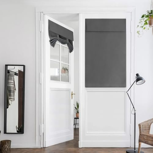 Zevrang Blackout Door Curtain, 26x40Inch French Tie Up Thermal No Drilling | Privacy Door Blinds, 1 Panel, Window Blinds Easy Fit Clip in Roller Blind, UV Protection for Window Patio Front Door
