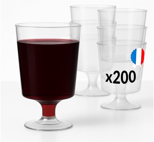 Table'Colors 200 Verres à Vin Reutilisable 17cl - A Pied pour Apéritif - Idéal pour Mariage - Anniversaire - Fabriqué en France - Base Stable - Facile à Tenir - Transparent