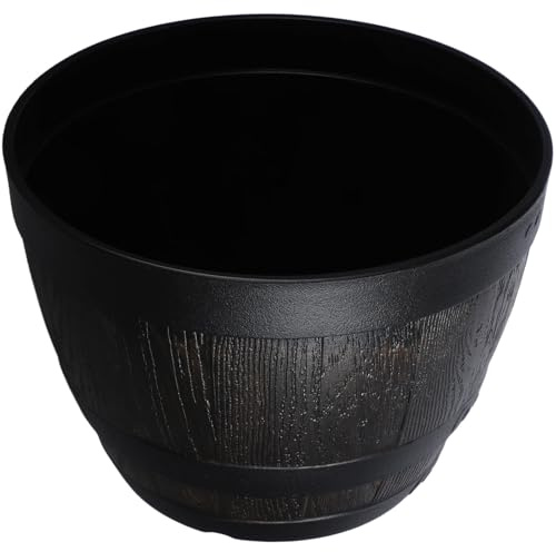 ifundom Large Capacity Vintage Plastic Garden Plant Pot Barrel Planter with Fake Wood Texture, Sturdy and Decorative for Windowsill and Hotel Use